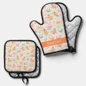Oster-Eier & Karotten Wasserfarben-Muster Ofenhandschuh & Topflappen-Set (Vorderseite/Rückseite)