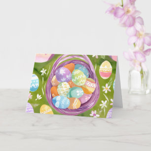 Oster-Eier-Korb   Frühlings-Pastell-Wasserfarbe Karte