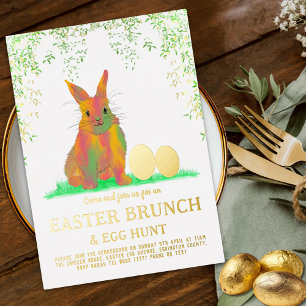 Oster-Eier-Suche Brunch Süßer Hase & Eier Gold Folieneinladung