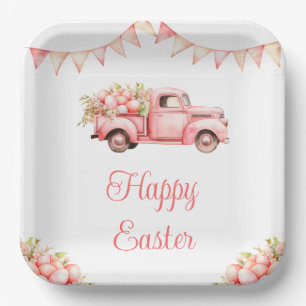 Oster-Eier-Suche mit rosa Lastwagen Pappteller