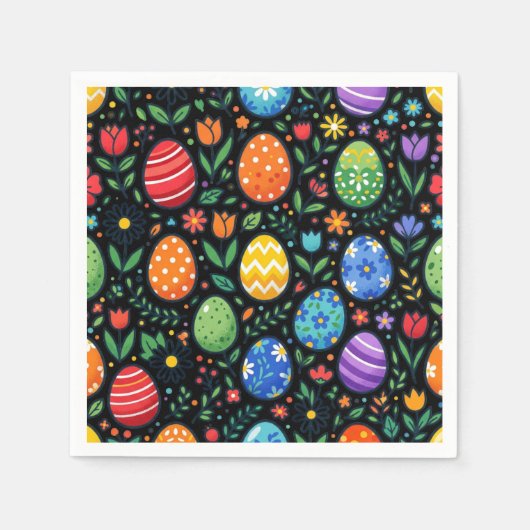 Oster-Eier und Blumen im Regenbogen Serviette (Vorderseite)