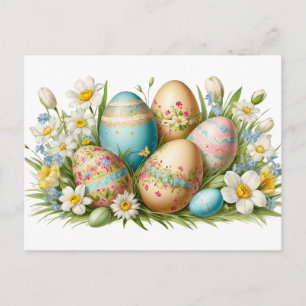 Oster-Eier und Blumen im Vintage-Stil Feiertagspostkarte
