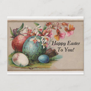 Oster-Eier und Blumen im Vintage-Stil Postkarte