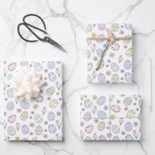 Oster-Eier und Blumen in Pastellfarben Geschenkpapier Set (Vorderseite)