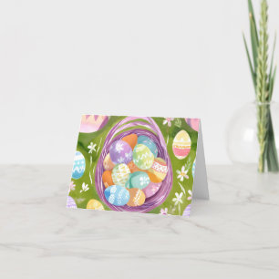 Oster-Eierkorb   Frühlings-Pastell-Wasserfarbe Feiertagskarte