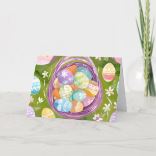 Oster-Eierkorb Frühlings-Pastell-Wasserfarbe Feiertagskarte