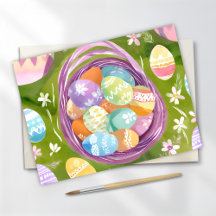 Oster-Eierkorb | Frühlings-Pastell-Wasserfarbe