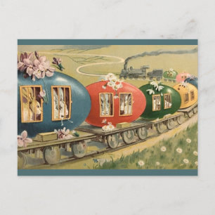 Oster-Eisenbahn mit Ostereiern im Vintage-Stil Postkarte