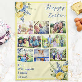 Oster-Familienfoto-Collage Frühlingsblumen Gelb Geschirrtuch