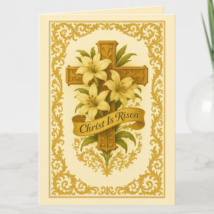 Oster Gold Kreuzlilien Christus ist auferstanden  Feiertagskarte