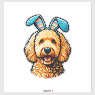 Oster-Goldendoodle-Hund mit Hasenohren, Ostern Aufkleber