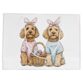 Oster-Goldendoodle-Hunde Große Geschenktüte (Rückseite)