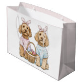 Oster-Goldendoodle-Hunde Große Geschenktüte (Rückseite Schrägansicht)