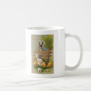 Oster-Grüßkarte Vintage Hase und Küken Kaffeetasse