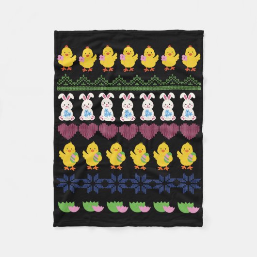 Oster-Häkelmuster Huhn Kaninchen Ei Fleecedecke (Vorderseite)