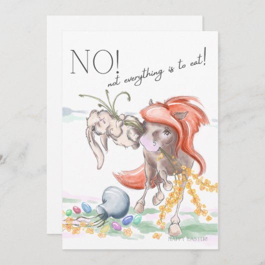 Oster Karte mit Pferd und Hase, lustige Tiere (Vorne/Hinten)