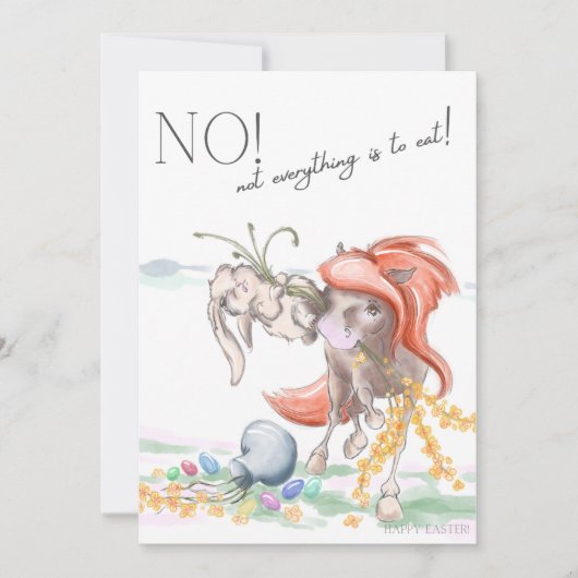 Oster Karte mit Pferd und Hase, lustige Tiere (Vorderseite)