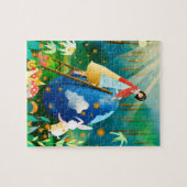 Oster Mädchen und Hase malen riesiges blaues Ei Puzzle (Horizontal)