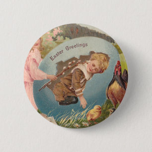 Oster Mädchen und Junge viktorianische antike Post Button