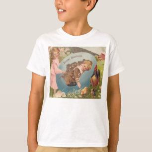 Oster Mädchen und Junge viktorianische antike Post T-Shirt