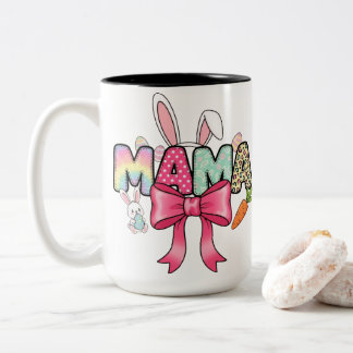 Oster-Mama Bunte Hasenohren & Floralmuster Zweifarbige Tasse