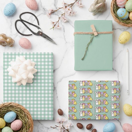 Oster-Mint-Gingham Geschenkpapier Set