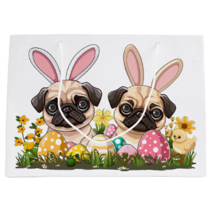 Oster-Mops-Hunde mit Hasenohren Große Geschenktüte