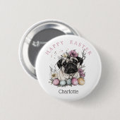 Oster-Mops-Wasserfarben-Blumen Button (Vorne & Hinten)