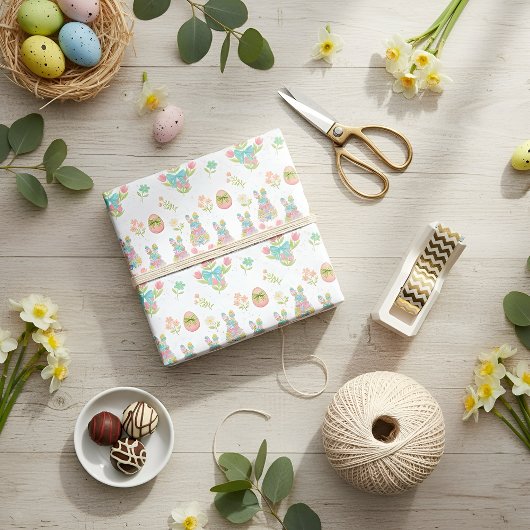 Oster-Muster mit Pastell-Bogen-Häschen Geschenkpapier