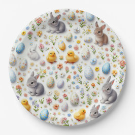 Oster-Papierplatten – Hasen, Eier, Küken Pappteller