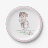 Oster Pappteller mit Pferd und Hase für Osterparty (Vorderseite)