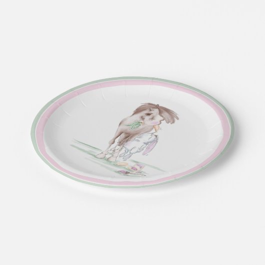 Oster Pappteller mit Pferd und Hase für Osterparty (Schrägansicht)