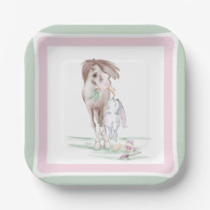 Oster Pappteller mit Pferd und Osterhase