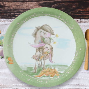 Oster Pappteller mit Pferd und Osterhase