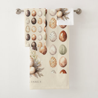 Oster-Pastell-Ostereier-Design in Creme und Braun Badhandtuch Set