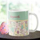 Oster-Patchwork-Pastell-Hasen Eier und Gingham Kaffeetasse