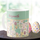 Oster-Patchwork-Pastell-Hasen Eier und Gingham Kaffeetasse