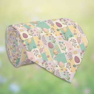 Oster-Patchwork-Pastell-Hasen Eier und Gingham Krawatte