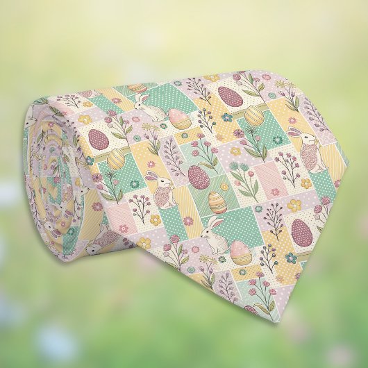 Oster-Patchwork-Pastellhasen Eier und Gingham Krawatte