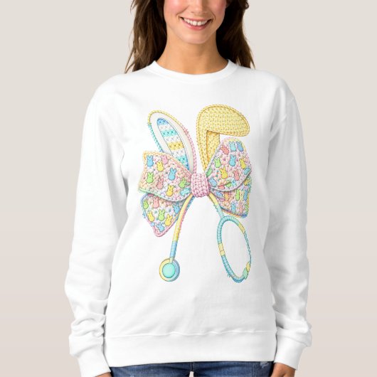 Oster-Pflegerin-Garn-Häkel-Hasenohren Sweatshirt (Vorderseite)