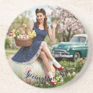 Oster-Pin-Up-Unterlage   Vintage-Glanz Getränkeuntersetzer