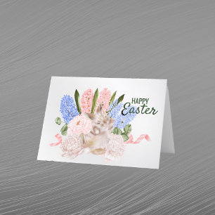 Oster-Pink-Blauer-Hase-Blumen Feiertagskarte