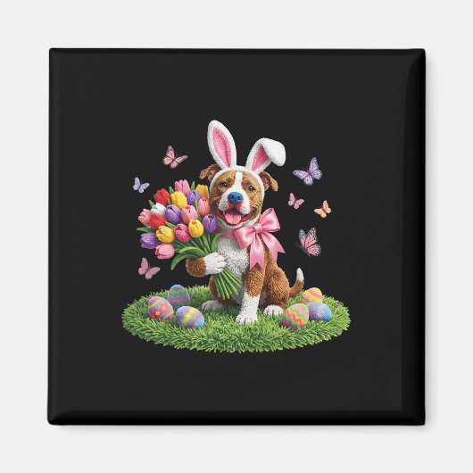 Oster-Pitbull-Hundemutter Frühhling Osterhase Tulp Magnet (Vorne)