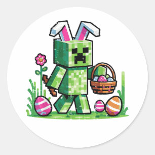 Oster-Pixel-Gaming-Hase-Eierjagd Runder Aufkleber