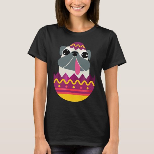 Oster Pug Ei Frohe Ostern T-Shirt (Vorderseite)