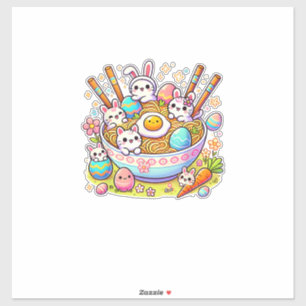 Oster-Ramen-Katzen Süße Anime Frohen Ostertag Frau Aufkleber