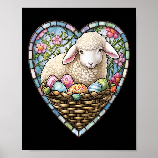 Oster-Schaf-und-Oster-Eier-in-buntglas-Herz Poster (Vorne)