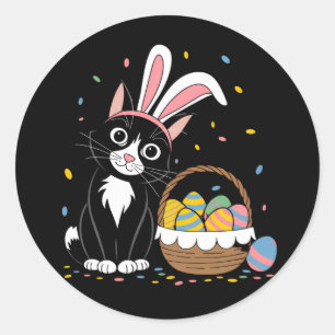 Oster-Schwarze Katze Smoking Kaninchen Hase Ohren  Runder Aufkleber