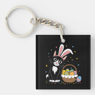 Oster-Schwarze Katze Smoking Kaninchen Hase Ohren  Schlüsselanhänger