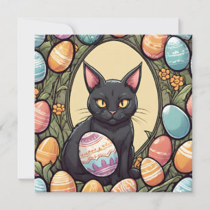Oster-Schwarze Katze und bemalte Eier  Feiertagskarte